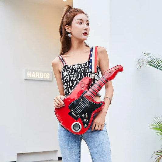 Cool Retro Violin British Style Novelty Personality Handmade Gothic Bag Red Halloween