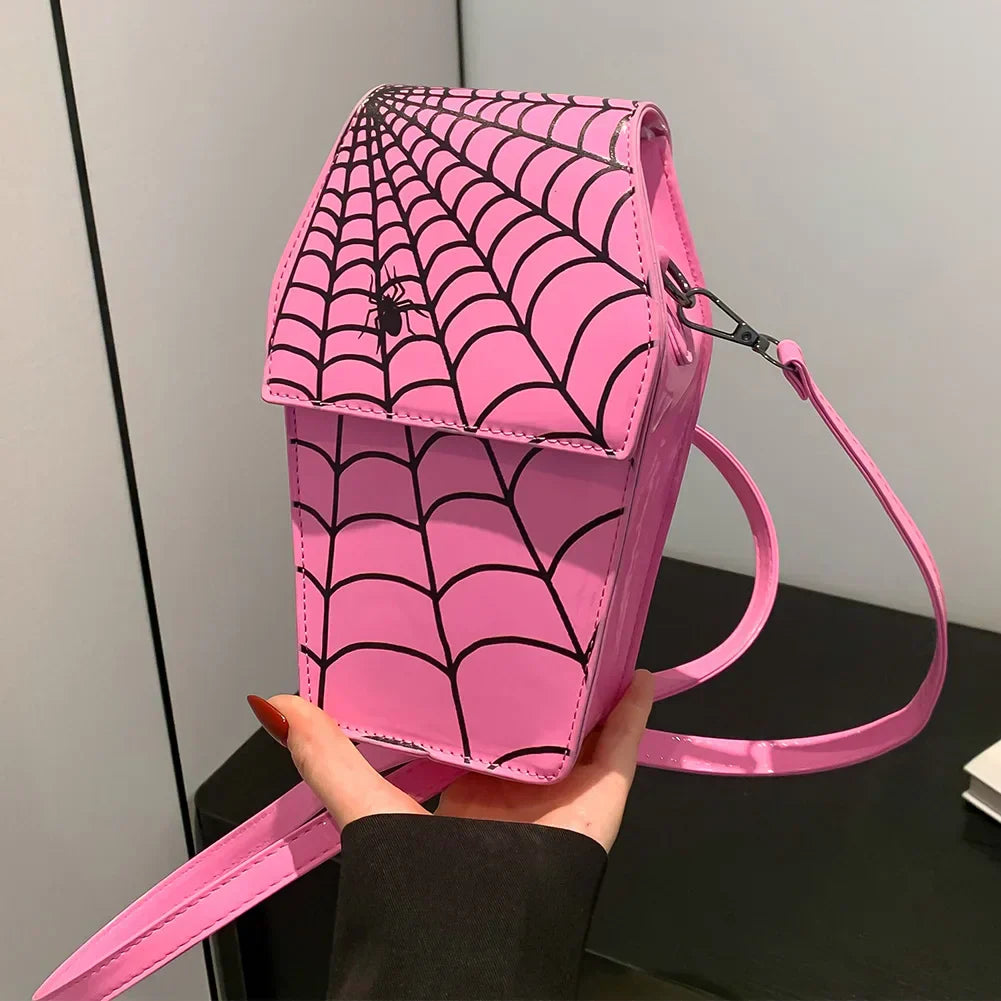 Novelty Halloween Gothic Coffin Shape Spider Web Sling PU Leather Bag Secondary image