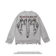 Raw-Edge Crewneck Loose-Fit Knit Sweater