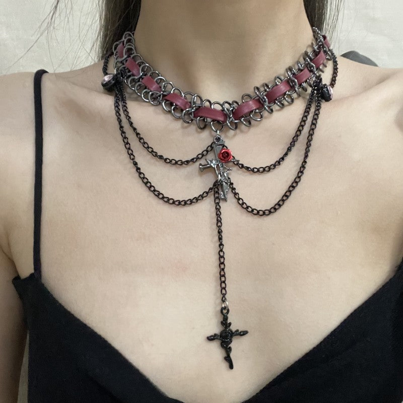 Dark Punk Heart Flower Cross Layered Necklace Secondary image