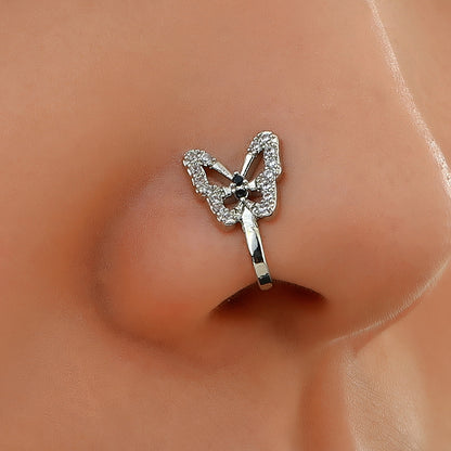 Rhinestone Butterfly Clip-On Nose Studs