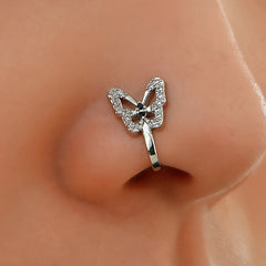 Rhinestone Butterfly Clip-On Nose Studs