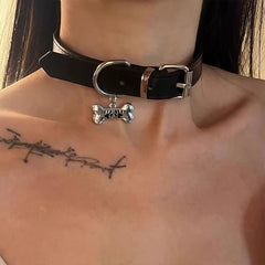 Dark Aesthetic Sexy Dog Bone Choker Necklace Halloween