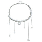 Multi-Layer Heart Tassel Pearl Star Pendant Necklace Steel Halloween
