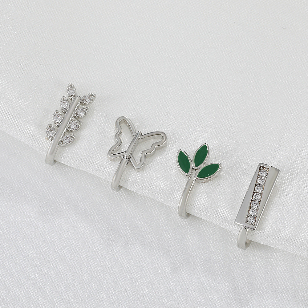 Zircon Leaf Butterfly U-Shape Nose Studs
