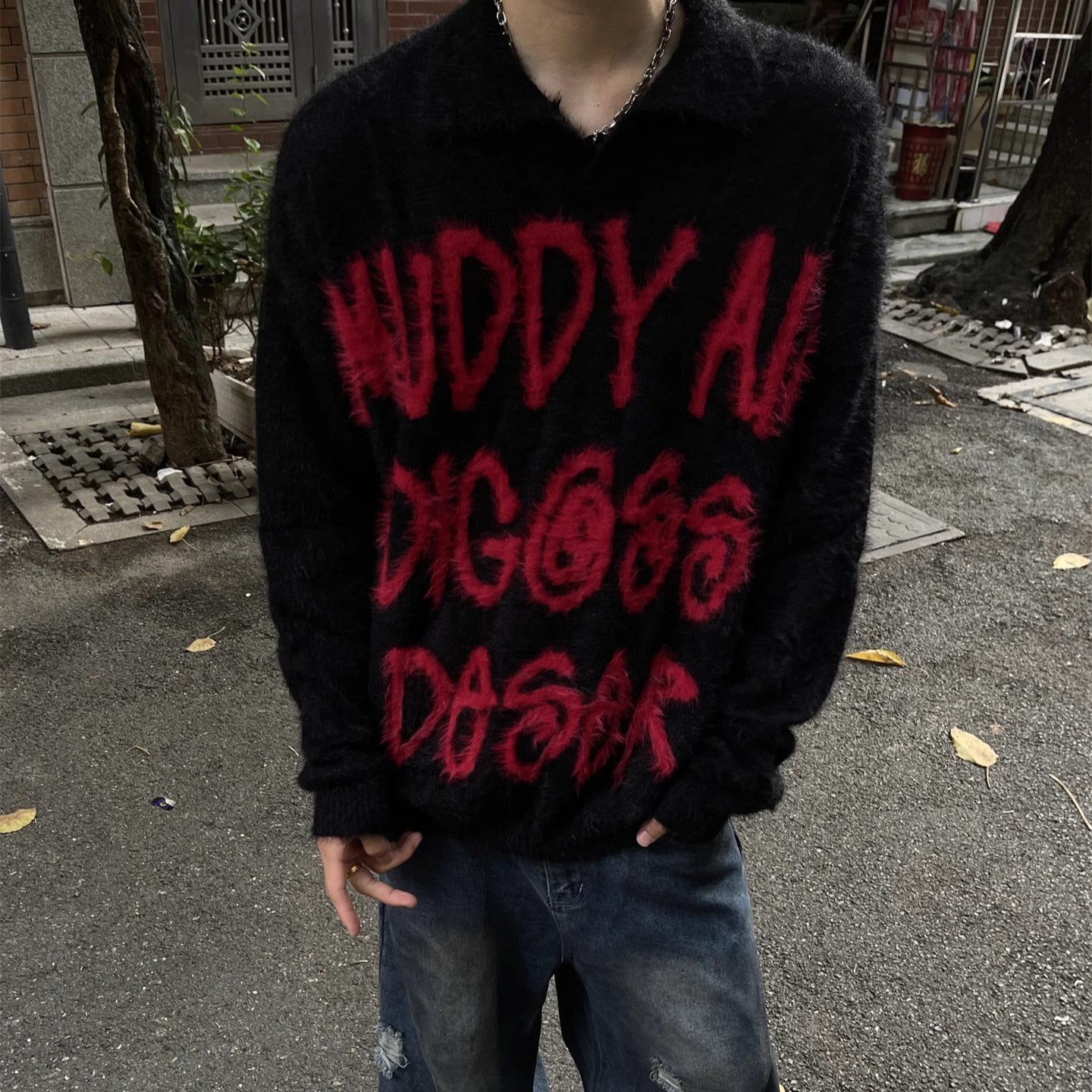 Color Block Letter Slouchy Knit Sweater