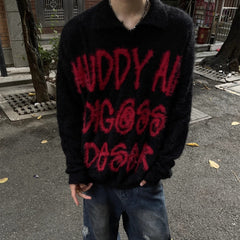 Color Block Letter Slouchy Knit Sweater