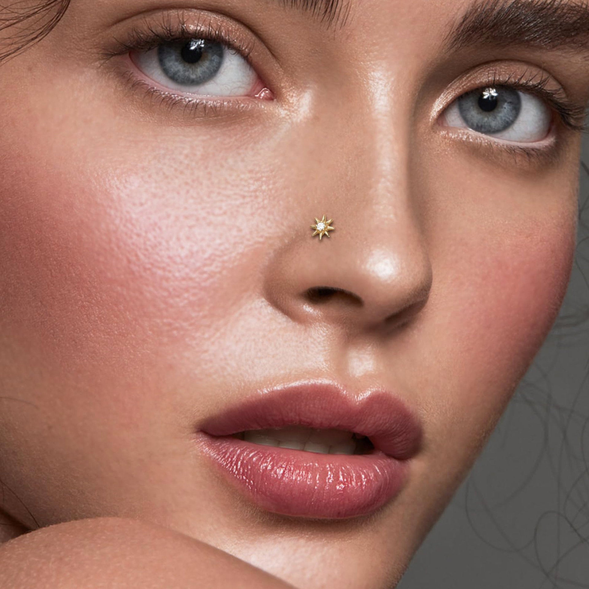 S925 Silver Star Floral Nose Studs