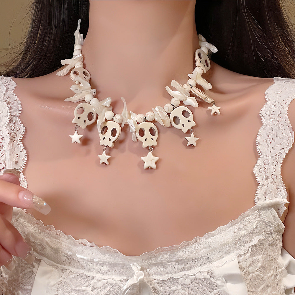 Punk Bow Skull Beaded Cross Star Pendant Necklace Secondary image