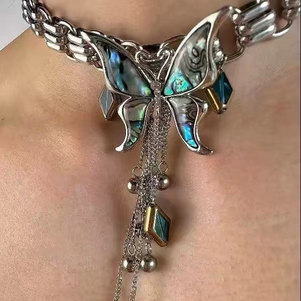 Sweet Cool Heavy Punk Butterfly Tassel Necklace Halloween