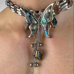 Sweet Cool Heavy Punk Butterfly Tassel Necklace Halloween