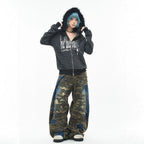 GothicPunkBlack and Grey Striped Cropped Hoodie