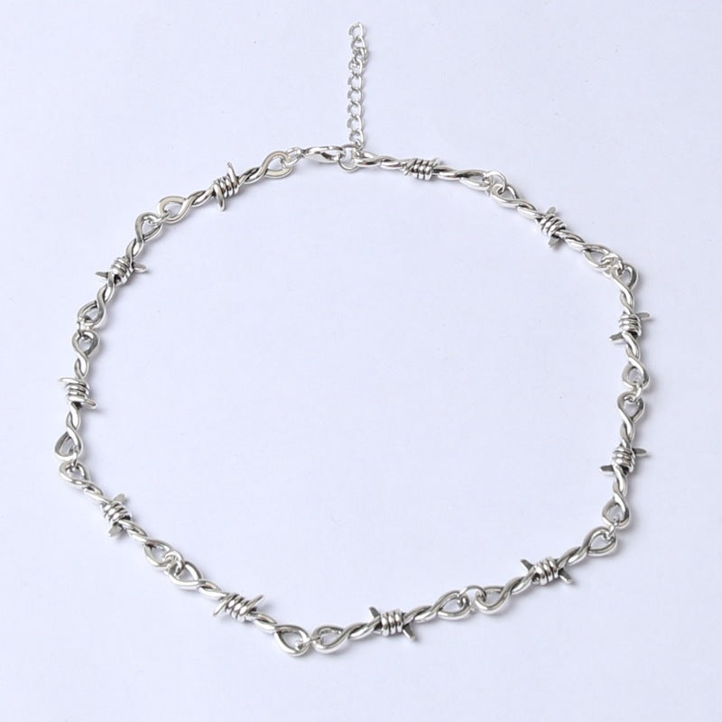 Small Iron Thorn Hip-Hop Gothic Necklace Silver Halloween