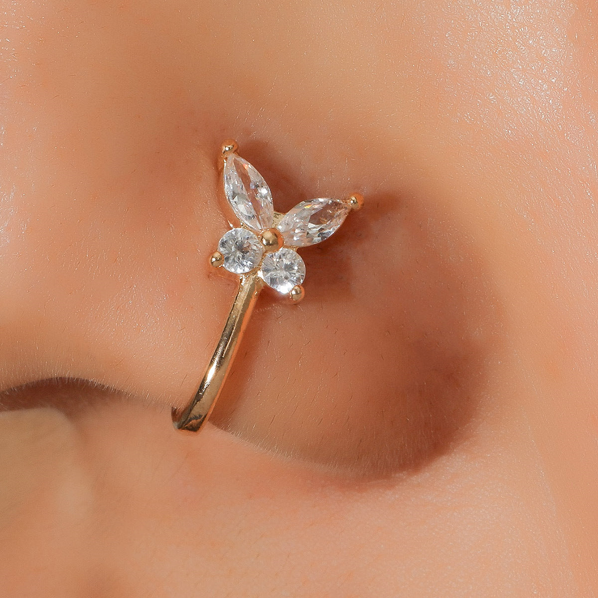 Vintage Zircon Butterfly U-Shape Nose Studs Main image