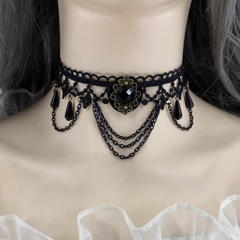 Gothic Retro Black Lace Tassel Collar Choker Necklace Halloween