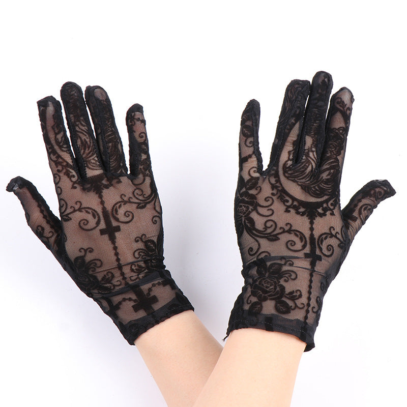 Vintage Dark Style Sexy Lace Skull Cross Gloves Main image