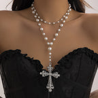 Imitation Pearl Cross Gothic Pendant Necklace Halloween