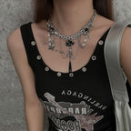 Dark Heavy Lotus Snake Pendant Necklace Black Halloween