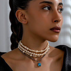Heavy Layered Cross Imitation Pearl Elegant Necklace Halloween