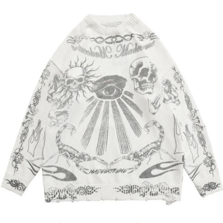 Harajuku Y2K Skull V-Neck Knit Sweater Main image