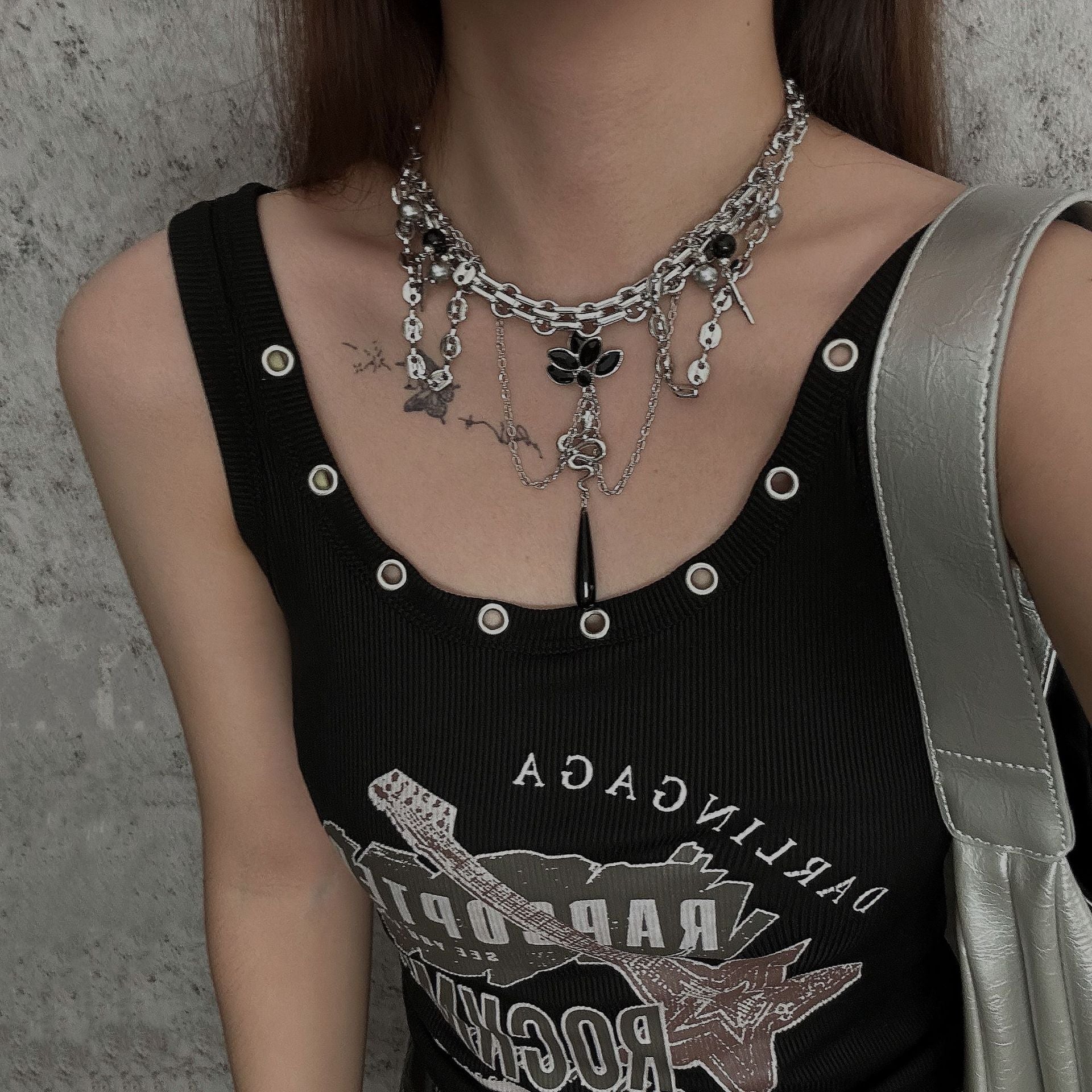 Dark Heavy Lotus Snake Pendant Necklace Halloween Main image