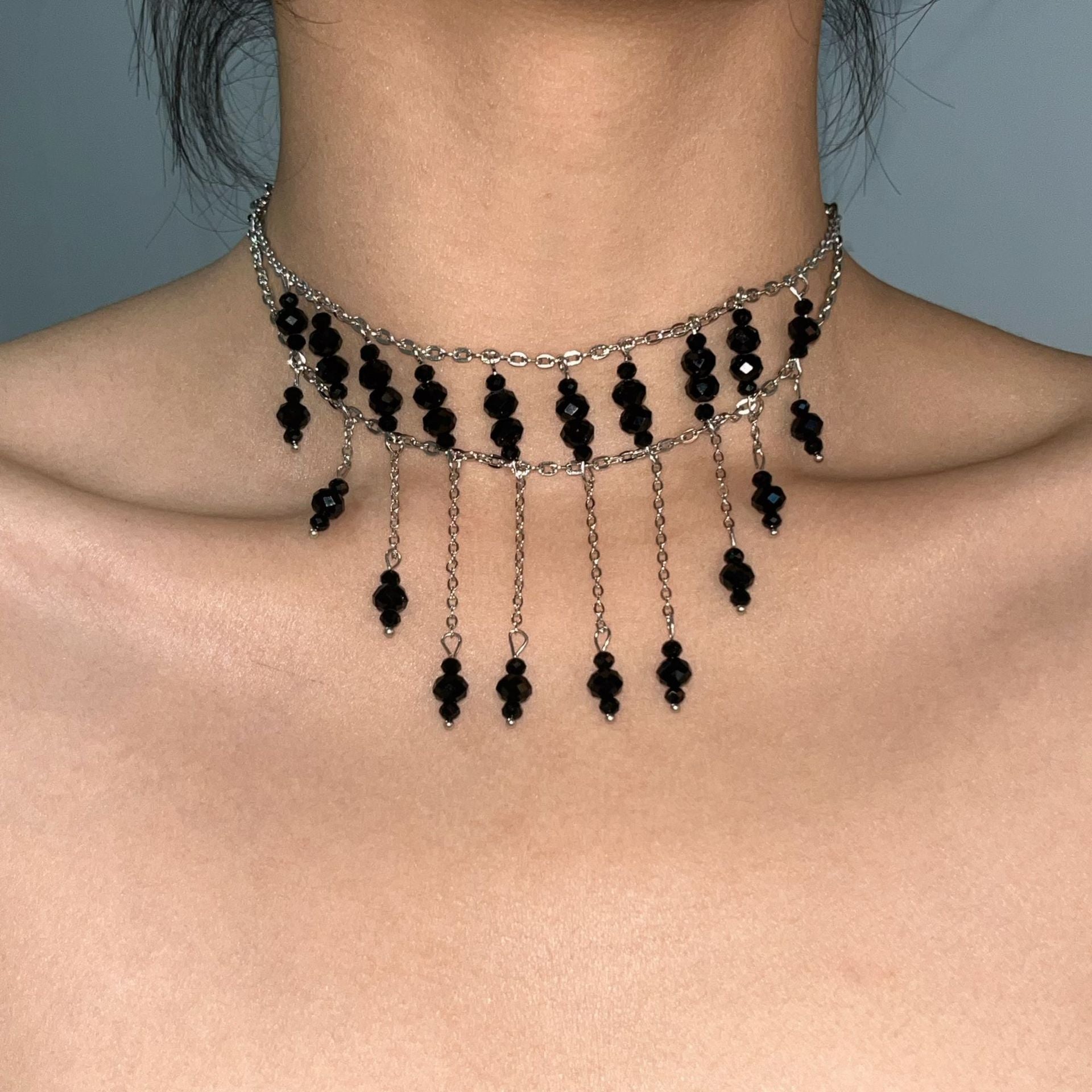 Gothic Original Design Black Tassel Choker Necklace Halloween Main image