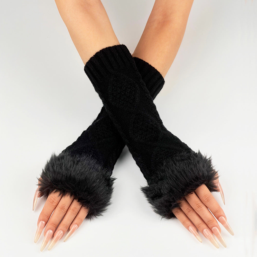 Diamond Knit Fluffy Trim Gloves