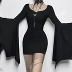 Gothic Dark Slim-Fit Bat Sleeve Short Crop Top
