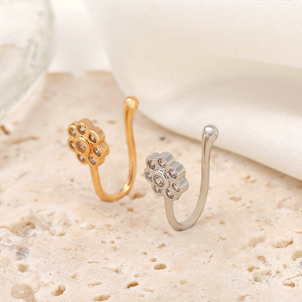 Floral Zircon U-Shape Nose Studs Secondary image