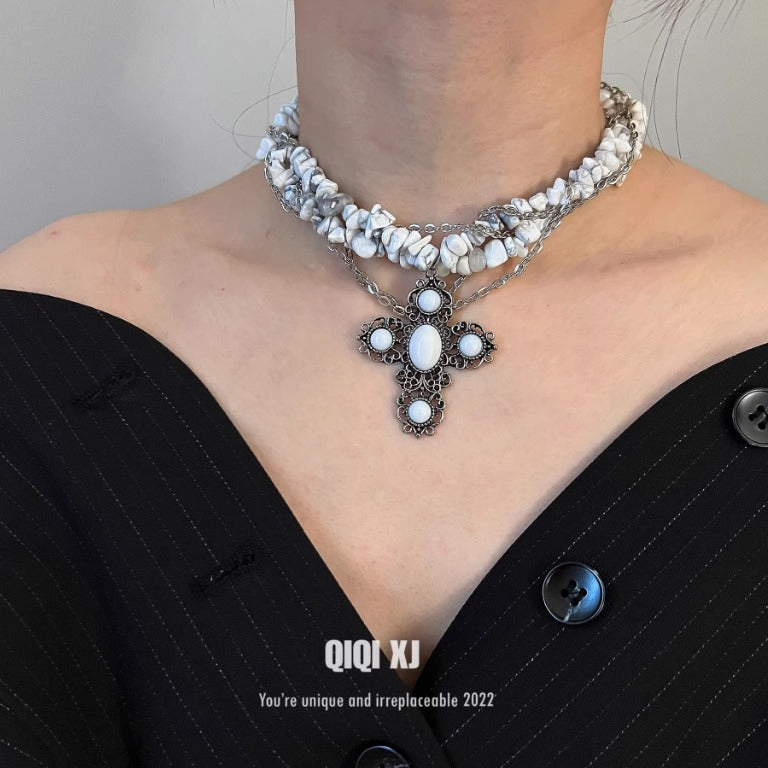 Black Irregular Stone Heavy Gothic Punk Layered Necklace Secondary image