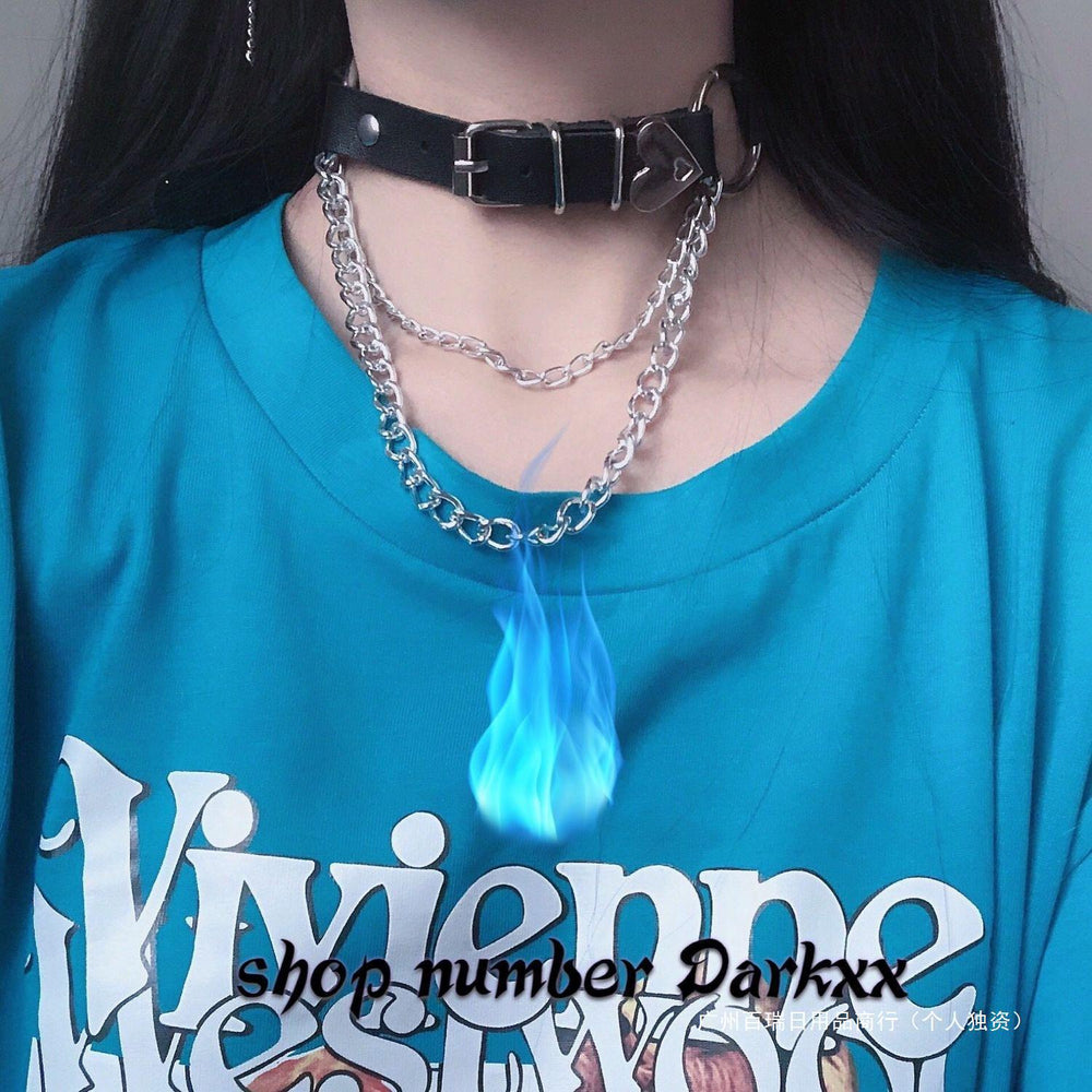 Dark Heart Belt Chain Gothic Punk Disco Choker Jk Uniform Necklace Halloween