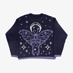 Grunge Insect Printed Crewneck Loose-Fit Knit Sweater
