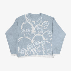 Grunge Horror Style Printed Relaxed-Fit Knit Sweater