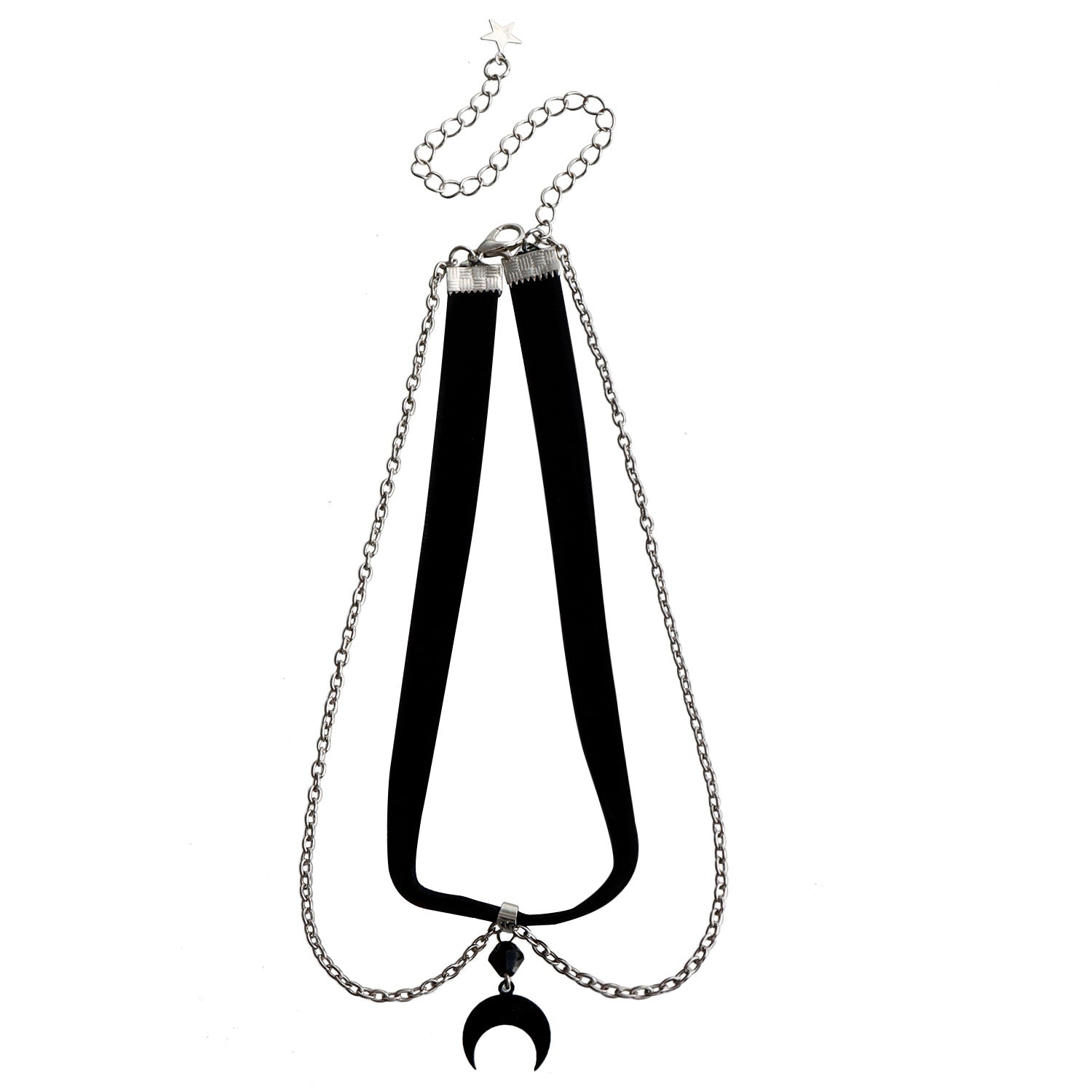 Gothic Black Velvet Crescent Pendant Necklace Secondary image