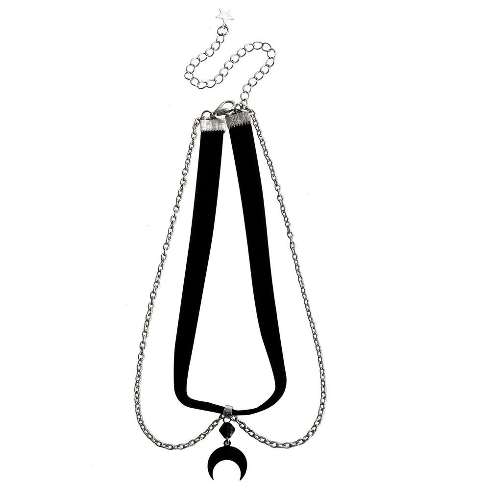 Gothic Black Velvet Crescent Pendant Necklace Black Halloween