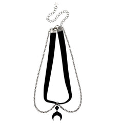 Gothic Black Velvet Crescent Pendant Necklace Black Halloween