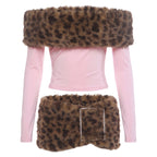 Off Shoulder Top and Leopard Skirt Set