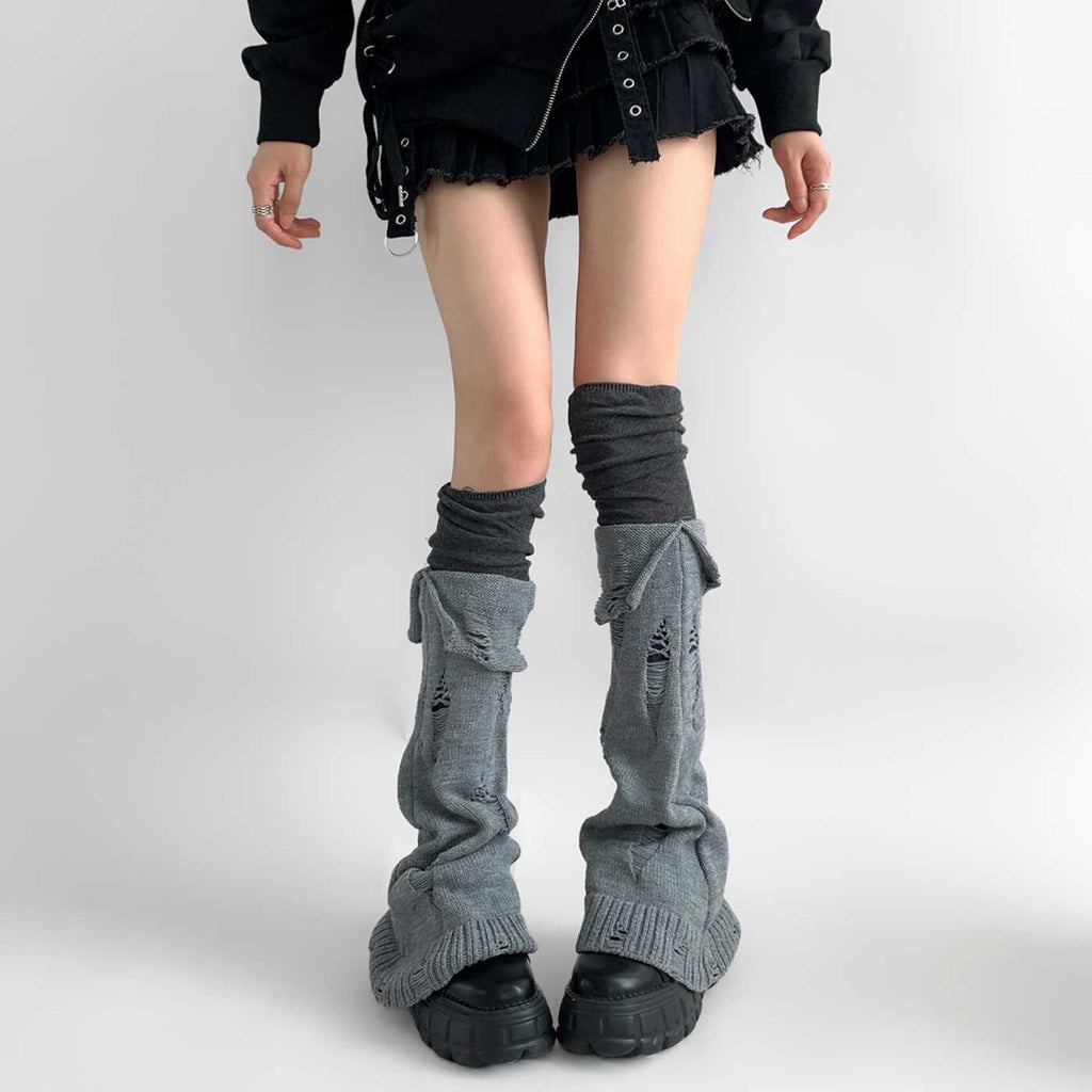 Knitted Cuffed Ripped Y2K Stacked Leg Warmers