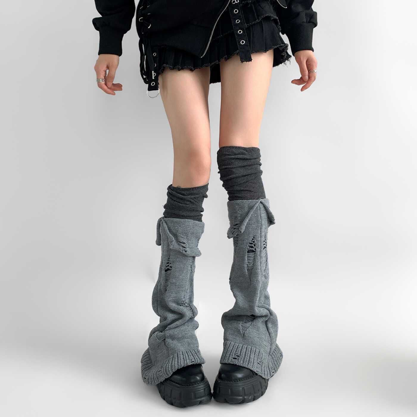 Knitted Cuffed Ripped Y2K Stacked Leg Warmers