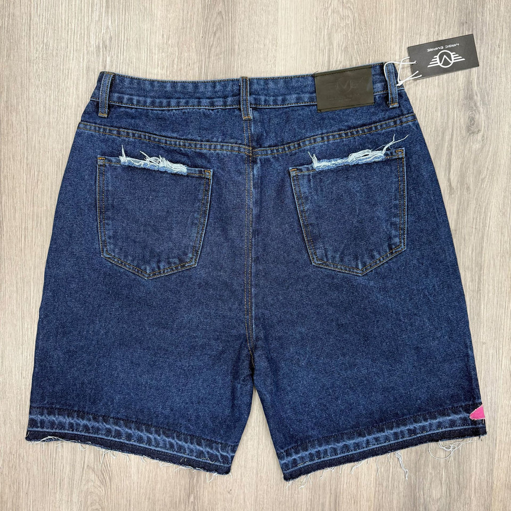 Street Style Abstract Letter Patchwork Denim Shorts