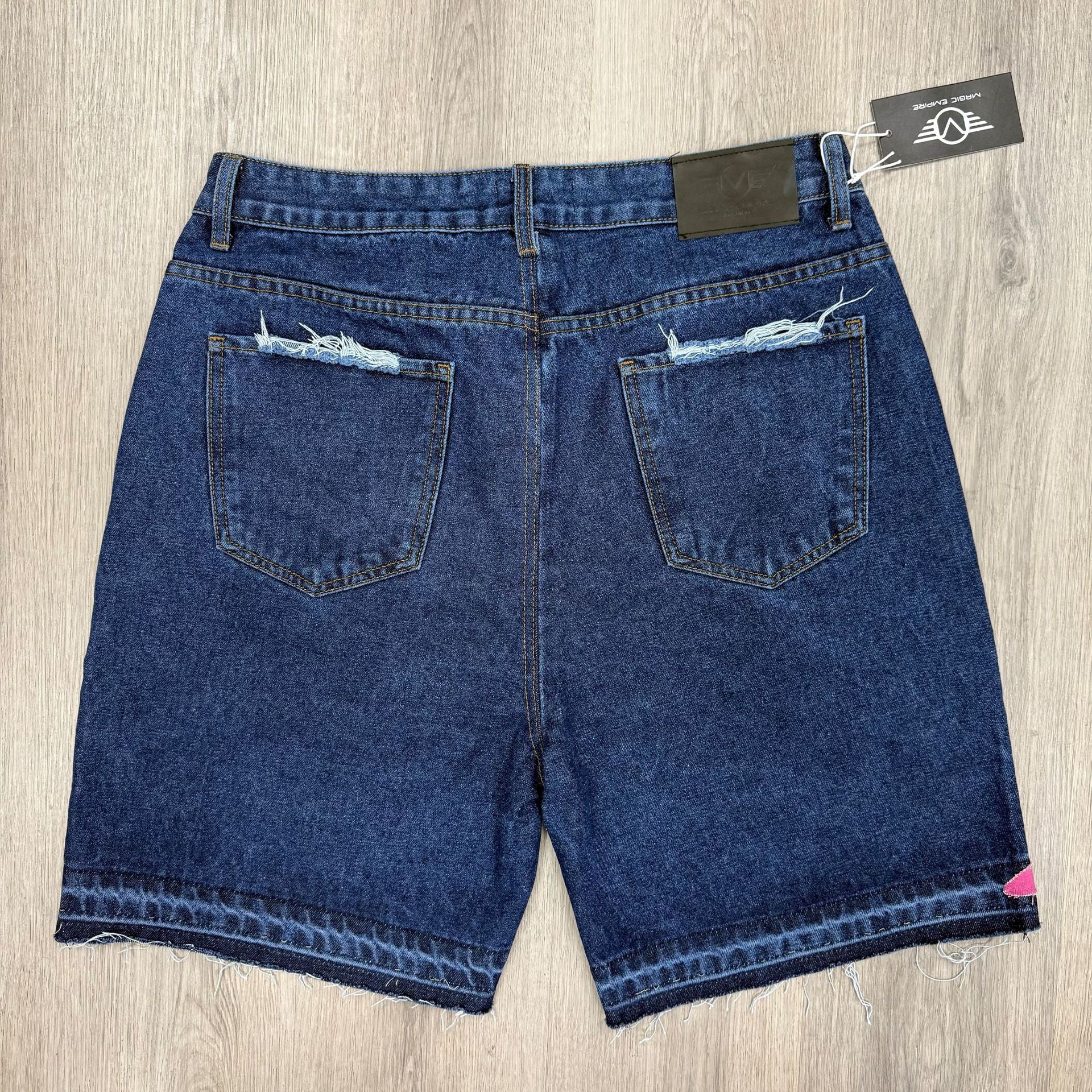 Street Style Abstract Letter Patchwork Denim Shorts