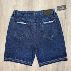 Street Style Abstract Letter Patchwork Denim Shorts