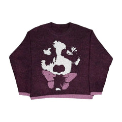 Grunge Butterfly & Skull Printed Crewneck Loose-Fit Knit Sweater