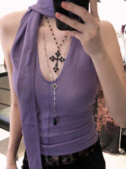 Gothic Punk Double-Layer Cross Sweet Cool Necklace Black Halloween