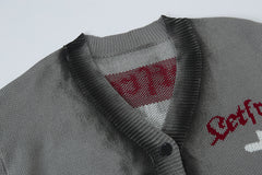 Oversize Cross Letter Jacquard Warm Street Cardigan Sweater