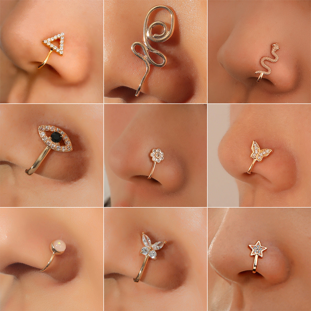 Floral Snake U-Shape Clip-On Nose Studs Main image