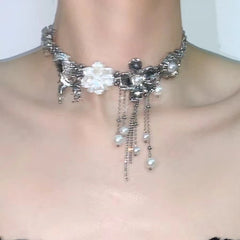 Butterfly Love Pearl Tassel Fashionable Sweet Cool Necklace Halloween