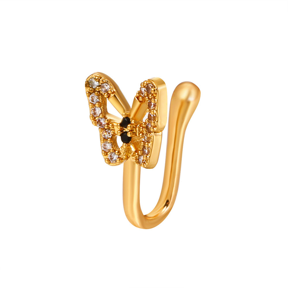 Rhinestone Butterfly Clip-On Nose Studs