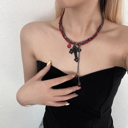 Gothic Dark Cross Tassel Necklace Halloween