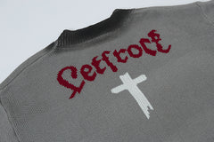 Oversize Cross Letter Jacquard Warm Street Cardigan Sweater